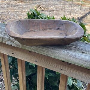 Primitive Hand Carved Wooden Oval Bowl